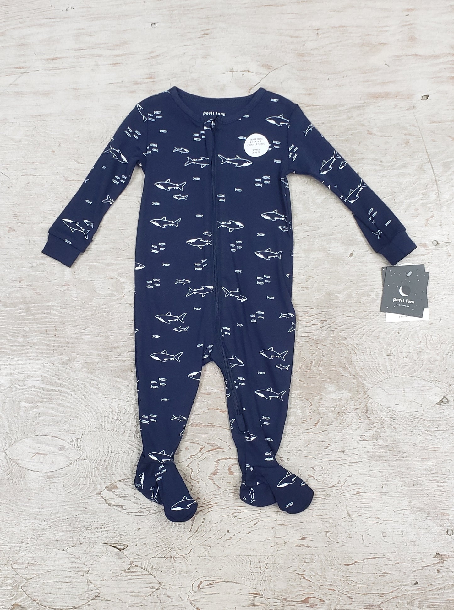 Baby Boys Navy Fish Footie