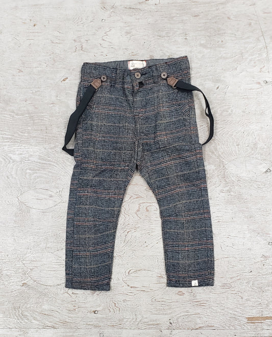 Boys  grey plaid Suspender Pants