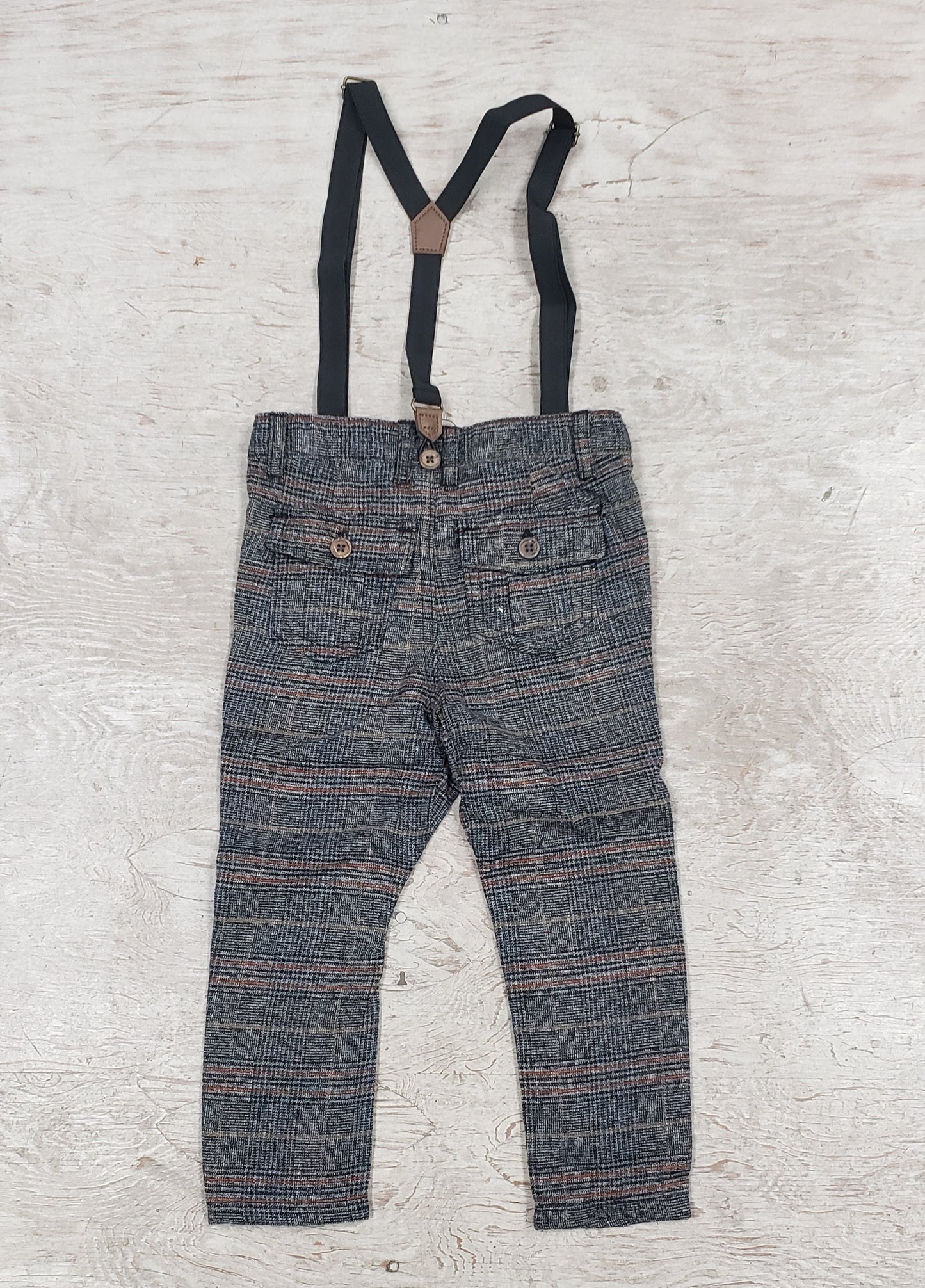 Boys  grey plaid Suspender Pants